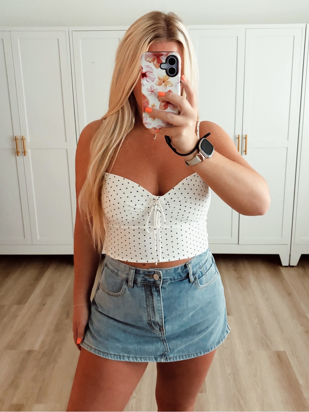 White and black polka dot crop top